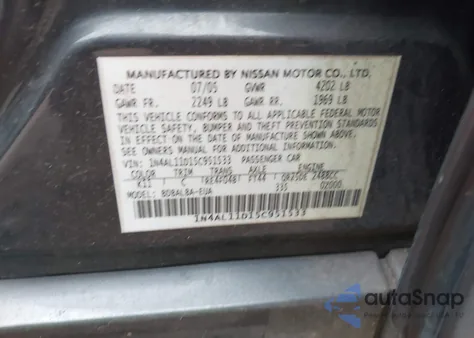 2005 Nissan Altima 2.5 S from USA, damaged, VIN 1N4AL11D15C951533